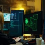 Beautiful hacker girl working with another dangerous cyber criminals